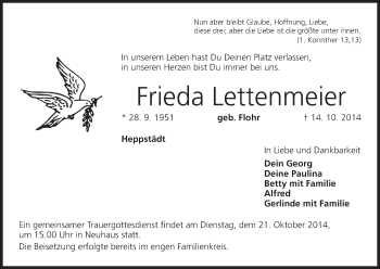 Anzeige von Frieda Lettenmeier von MGO