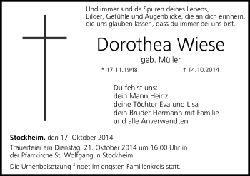 Anzeige von Dorothea Wiese von MGO
