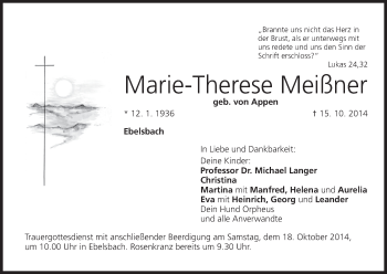 Anzeige von Marie-Therese Meißner von MGO