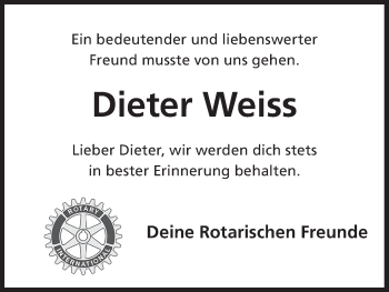 Anzeige von Dieter Weiss von MGO