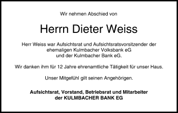 Anzeige von Dieter Weiss von MGO