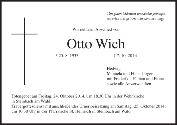 Anzeige von Otto Wich von MGO