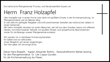 Anzeige von Franz Holzapfel von MGO
