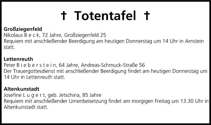  Traueranzeige für Totentafel vom 23.10.2014 vom 23.10.2014 aus MGO