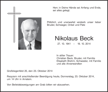 Anzeige von Nikolaus Beck von MGO