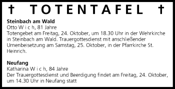 Anzeige von Totentafel vom 23.10.2014 von MGO
