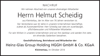 Anzeige von Helmut Scheidig von MGO