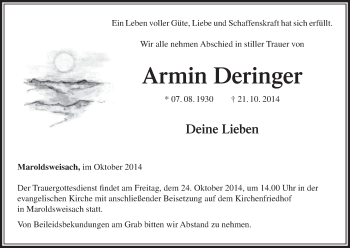 Anzeige von Armin Deringer von MGO