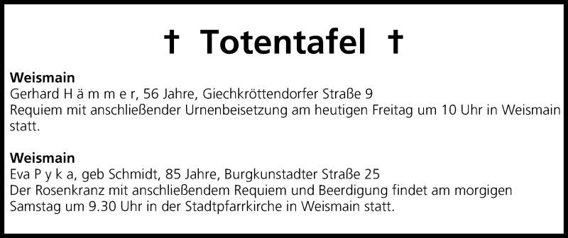  Traueranzeige für Totentafel vom 24.10.2014 vom 24.10.2014 aus MGO