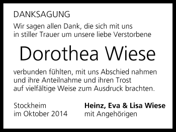 Anzeige von Dorothea Wiese von MGO