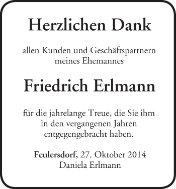 Anzeige von Friedrich Erlmann von MGO