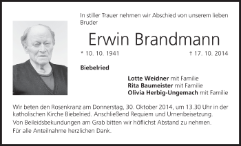Anzeige von Erwin Brandmann von MGO