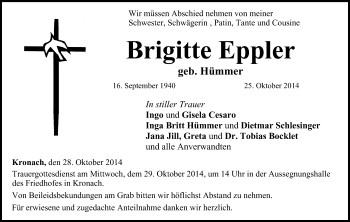 Anzeige von Brigitte Eppler von MGO