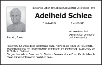 Anzeige von Adelheid Schlee von MGO