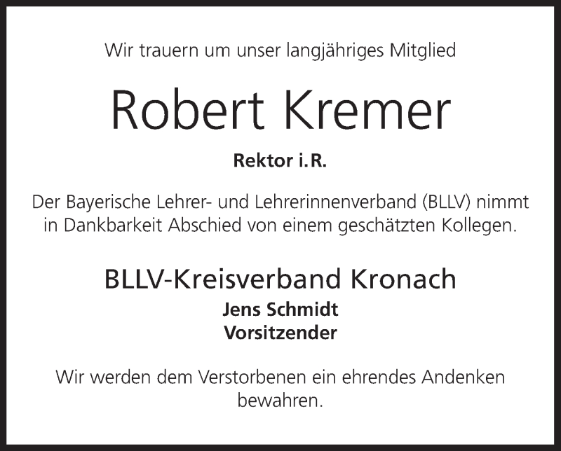  Traueranzeige für Robert Kremer vom 31.10.2014 aus MGO
