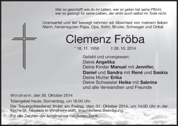 Anzeige von Clemenz Fröba von MGO