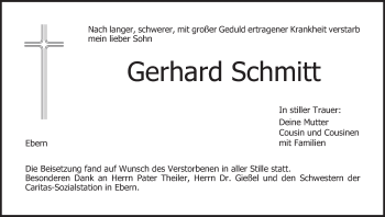 Anzeige von Gerhard Schmitt von MGO