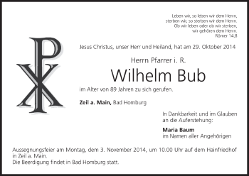 Anzeige von Wilhelm Bub von MGO