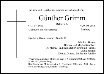 Anzeige von Günther Grimm von MGO