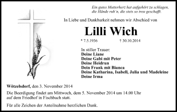 Anzeige von Lilli Wich von MGO