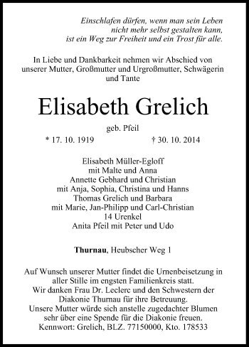 Anzeige von Elisabeth Grelich von MGO