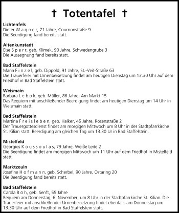 Anzeige von Totentafel, vom 04.11.2014 von MGO