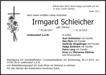 Anzeige von Irmgard Schleicher von MGO