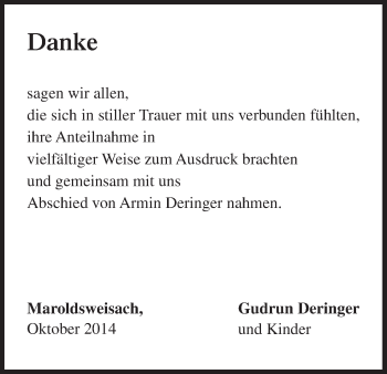 Anzeige von Armin Deringer von MGO