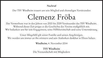 Anzeige von Clemenz Fröba von MGO