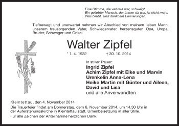 Anzeige von Walter Zipfel von MGO