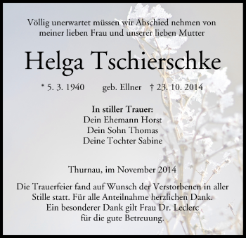 Anzeige von Helga Tschierschke von MGO