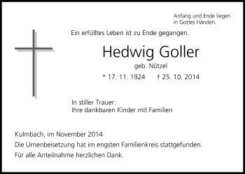 Anzeige von Hedwig Goller von MGO