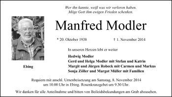 Anzeige von Manfred Modler von MGO