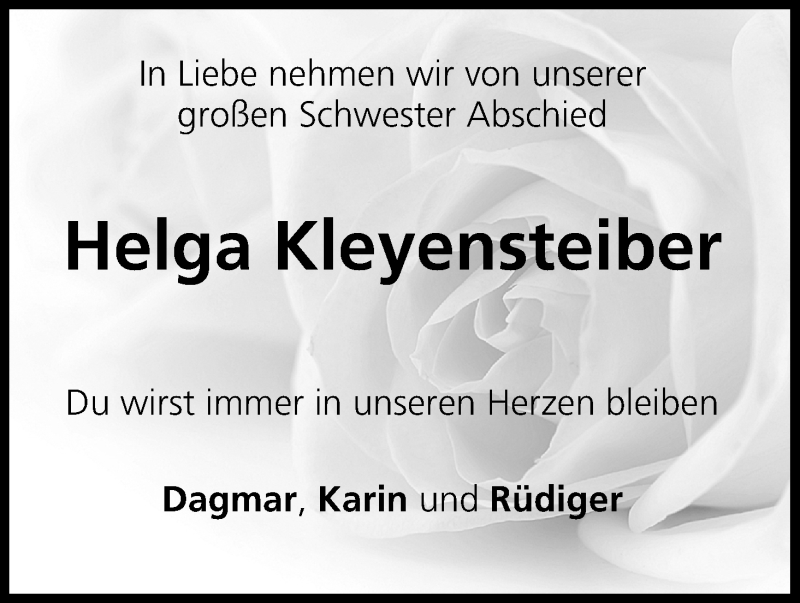  Traueranzeige für Helga Kleyensteiber vom 07.11.2014 aus MGO