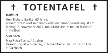 Anzeige von Totentafel vom 06.11.2104 von MGO