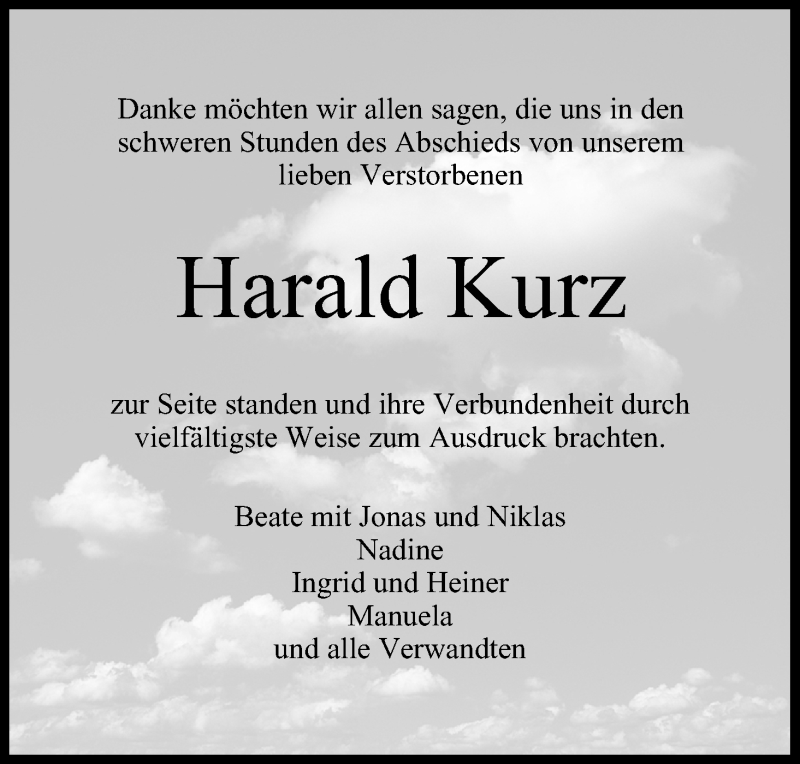  Traueranzeige für Harald Kurz vom 07.11.2014 aus MGO