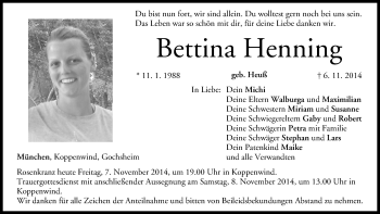 Anzeige von Bettina Henning von MGO