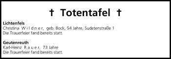 Anzeige von Totentafel vom 11.11.2014 von MGO
