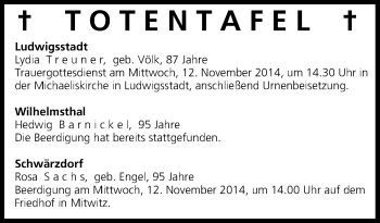 Anzeige von Totentafel vom 11.11.2014 von MGO