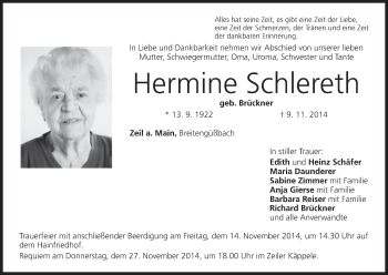 Anzeige von Hermine Schlereth von MGO