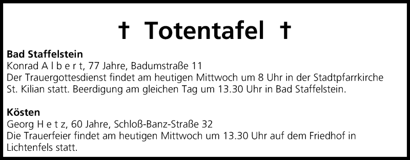 Traueranzeige für Totentafel vom 12.11.2014 vom 12.11.2014 aus MGO