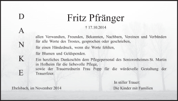 Anzeige von Fritz Pfränger von MGO