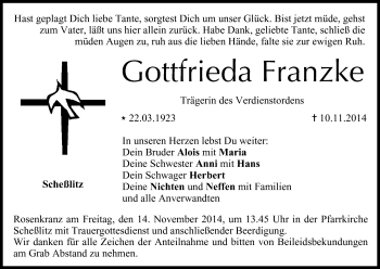 Anzeige von Gottfrieda Franzke von MGO
