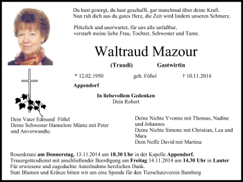 Anzeige von Waltraud Mazour von MGO