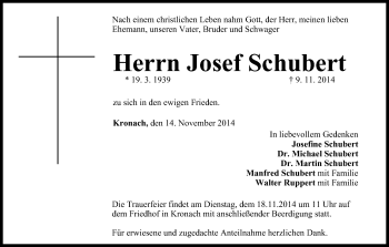 Anzeige von Josef Schubert von MGO