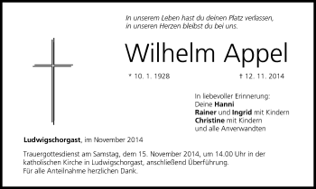 Anzeige von Wilhelm Appel von MGO