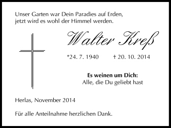 Anzeige von Walter Kreß von MGO