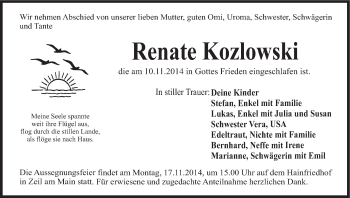 Anzeige von Renate Kozlowski von MGO