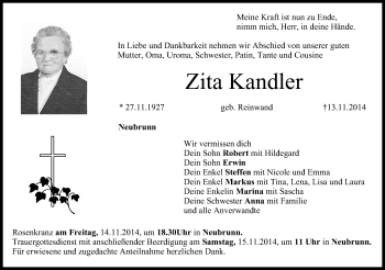 Anzeige von Zita Kandler von MGO