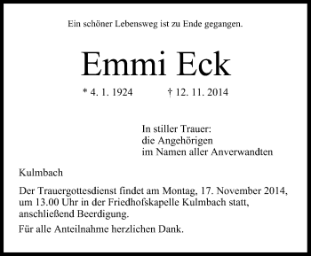 Anzeige von Emmi Eck von MGO